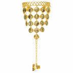 VRITRAZ Women's Chiffon Belly Dance 30 Coin Headband, Wrist Band, Face Veil And Metal Hip Scarf (Gold)