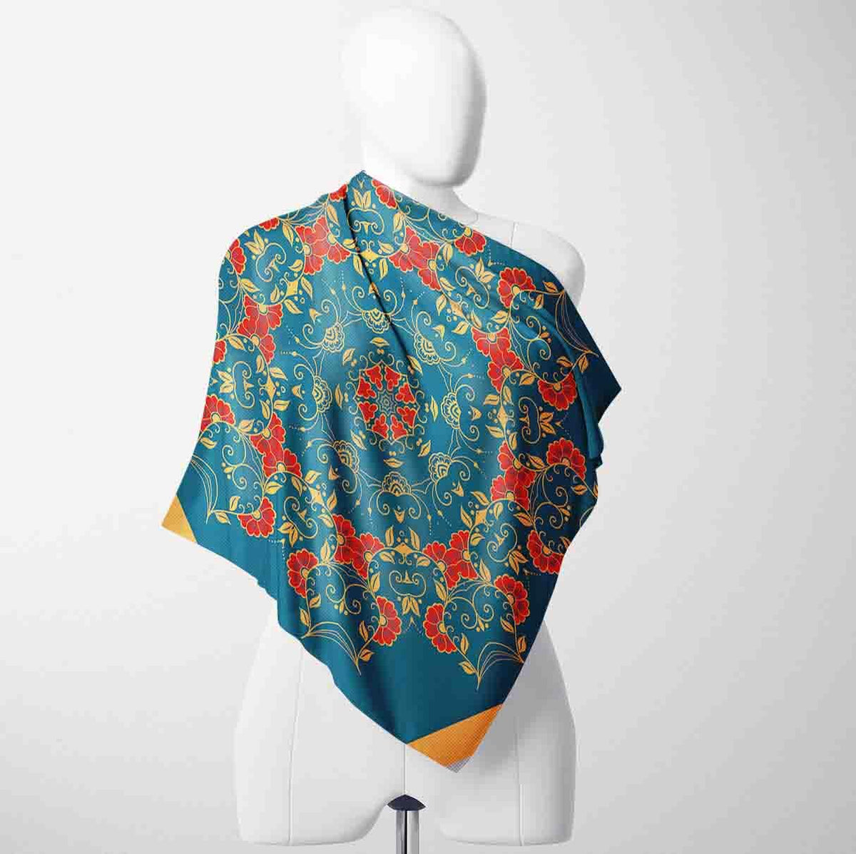 KANJAARA Elegant Japanese Floral Silk Scarf, Premium Satin Square Bandana, 40 x 40 inches, Multipurpose Fashion Accessory for Head Wrap, Neck Wear, Handbag Decoration (D-354)