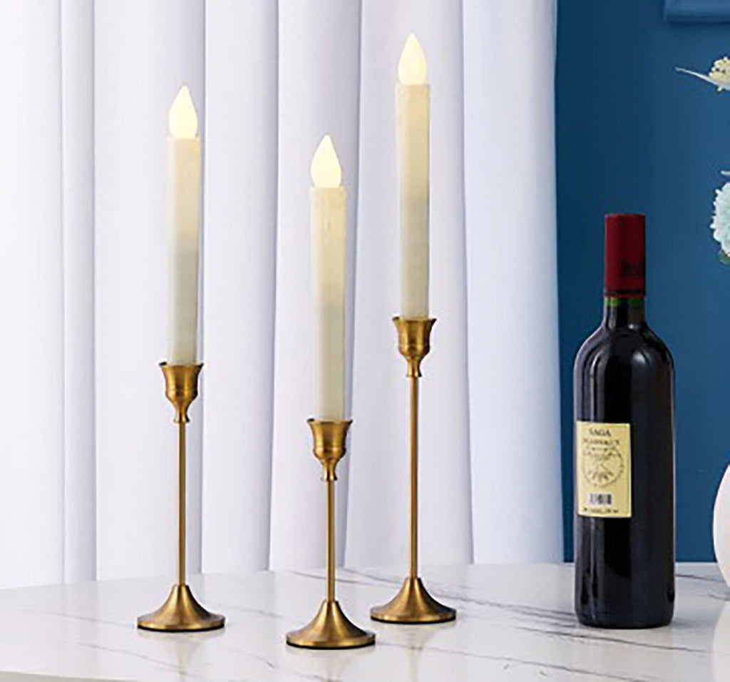 3 Pcs Gold Tall Candle Holder with Stable Base, 3 Size Alloy Holder for Taper Candles, Wedding, Dinning, Party Decoration (Gold)
