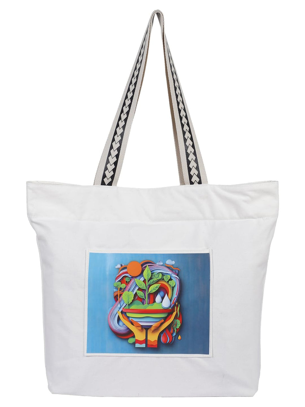 WOTM On The Move Tote | Premium Printed Cotton Canvas Tote Bag with Zipper & Inside Pocket, Stylish Everyday Travel Bag for Work, College, Office, Travel, Shopping (Go Green)