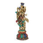 SVARUP Brass Krishna Murti in Multicolor Height 13 Inch