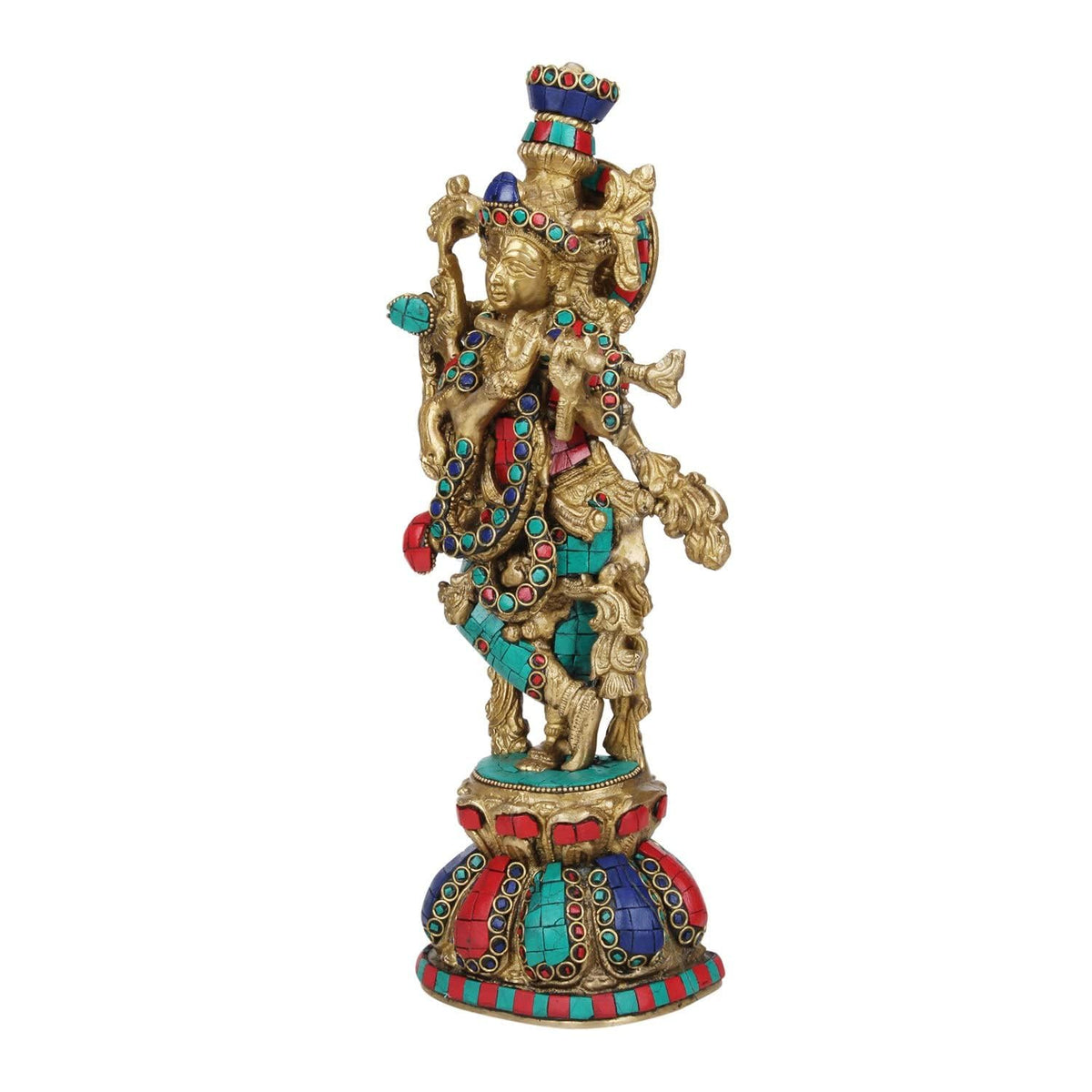 SVARUP Brass Krishna Murti in Multicolor Height 13 Inch