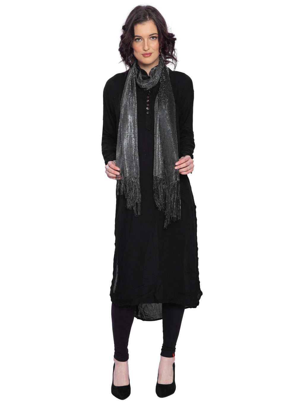 ZEN APPAREL Women's Fashionable Shiny Netted Scarf (Black)