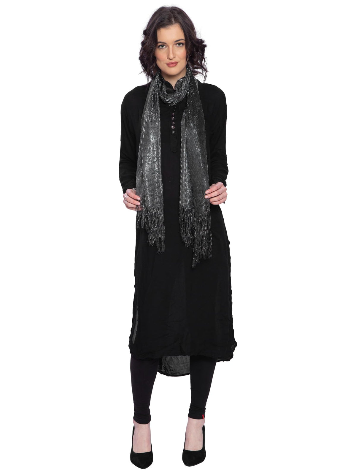 ZEN APPAREL Women's Fashionable Shiny Netted Scarf (Black)