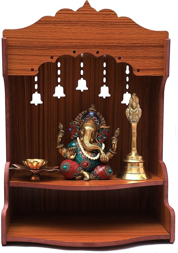 FIRKIRI Beautiful MDF Wooden Temple/Home Temple/Pooja Mandir/Wall Hanging and Table Top Home Mandir Temple/Home Decor Beautiful Wooden Temple (Wooden Bell)