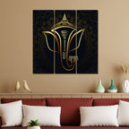 VIBECRAFTS 3 Pieces Shree Ganesha Canvas Wall Painting Fitted With Wooden Frame For Home | Office | Living Room | Gifts (PTVC3Pcs1_9589)