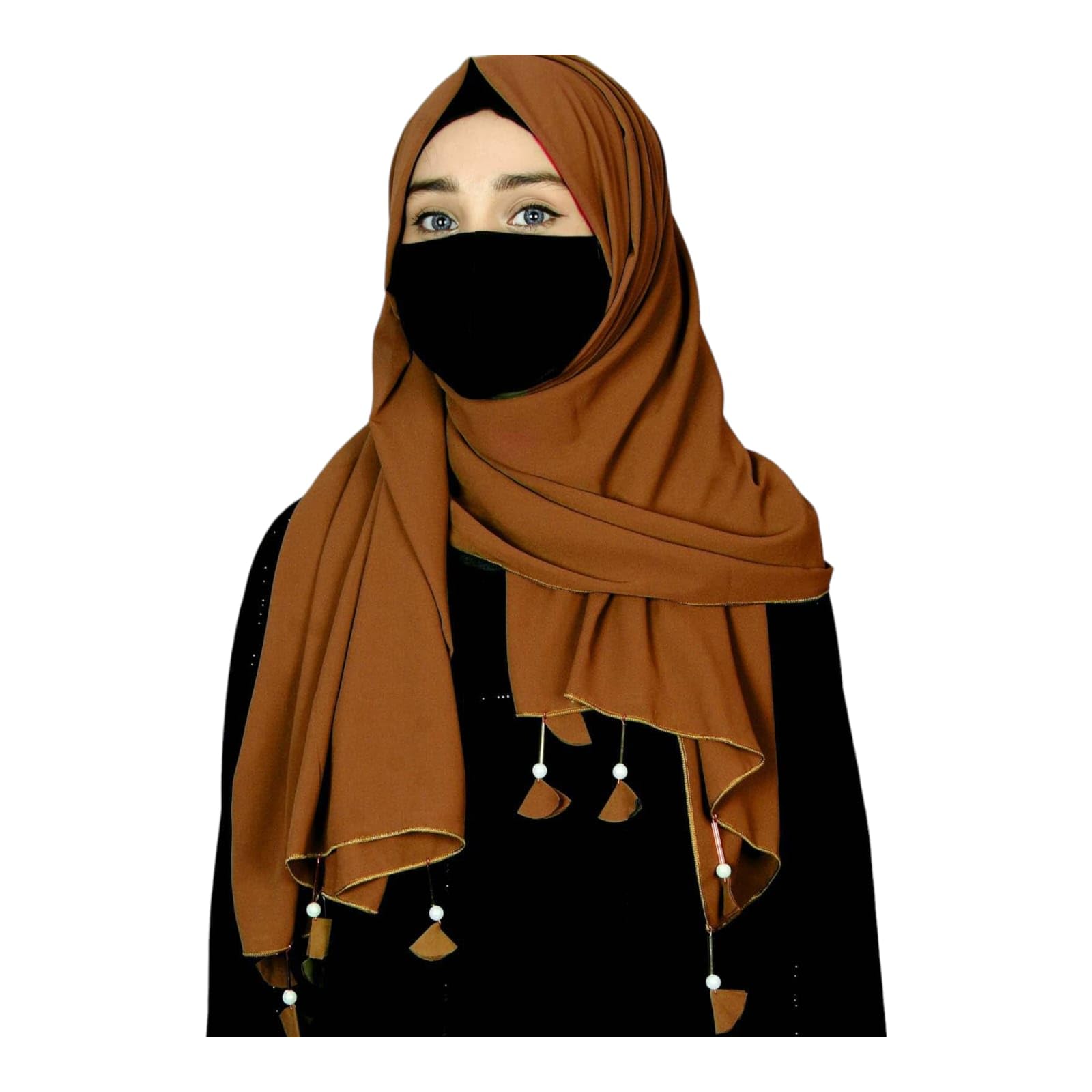 URSHIA HEART PEARL LATKAN HIJAB FOR WOMEN 80 CM BY 180 CM SCARF (BURNT ORANGE)