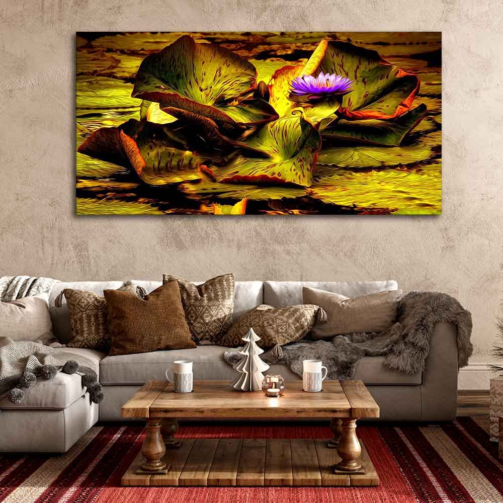 VIBECRAFTS Canvas Paintings for Living Room Drawing Room Beautiful Lotus Flower Premium Canvas Wall Painting Fitted With Wooden Frame for Home | Office | Gift (PTVCH_2338)