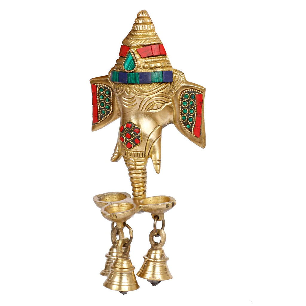 Svarup Brass Ganesha Wall Hanging with Bells and Diya Lamp Religious Diwali Puja Item Pooja Room, Office, Home, Decorative Showpiece 22 Cm.