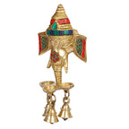 Svarup Brass Ganesha Wall Hanging with Bells and Diya Lamp Religious Diwali Puja Item Pooja Room, Office, Home, Decorative Showpiece 22 Cm.