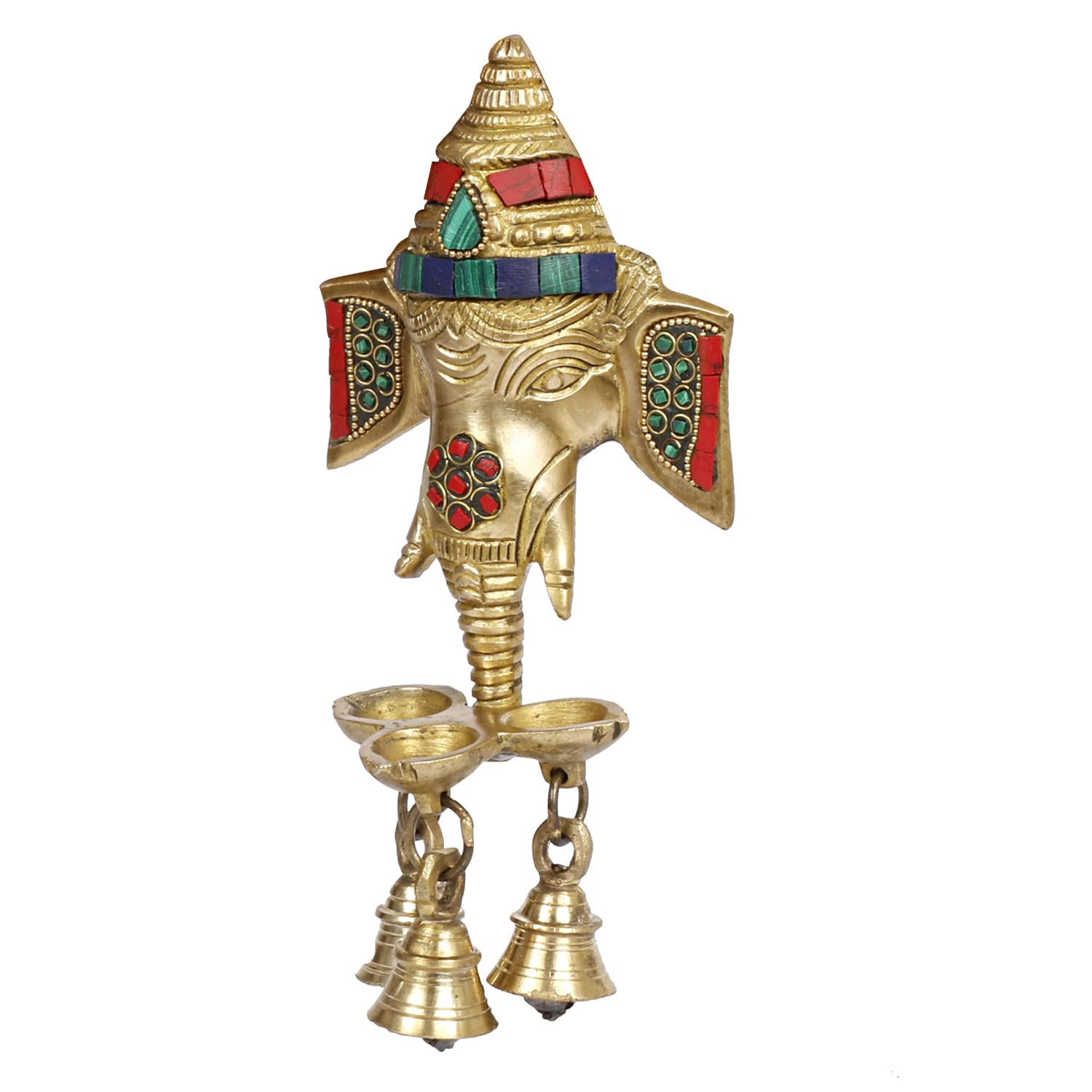 Svarup Brass Ganesha Wall Hanging with Bells and Diya Lamp Religious Diwali Puja Item Pooja Room, Office, Home, Decorative Showpiece 22 Cm.