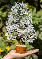 JINALI GEMS ® Clear Quartz Tree - Natural Gemstone Healing Crystal Bonsai Tree of Life- Protection & Aura Cleansing - Size 9-10 inch (Silver Wire - 300 Beads Approx)