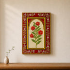 ATRANGI STUDIO Gulnar Handpainted Wooden Wall Frame | Rajasthani Traditional Craft | Decorative Floral Wall Hanging Art for Living room, Bedroom, Office | 12×18 Inch, Red