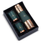 AURASHIE Pure Copper Drinkware Gift Set of 1 Bottle & 2 Glasses with Box | Pure Hammered Copper Drinkware | Gift Set for Birthday, Parties, Weddings & Festivals (Green Grip Sleeve)