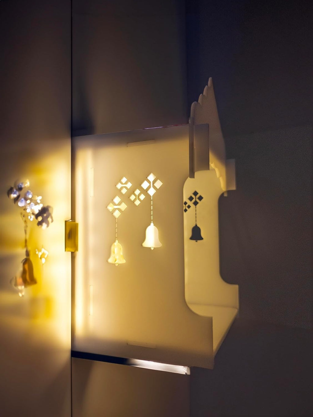 StarLaser Acrylic Handmade Mini Temple with Light for Small Space Pooja Room Wall Hanging Home & Office Decoration (12x6.5 inch)