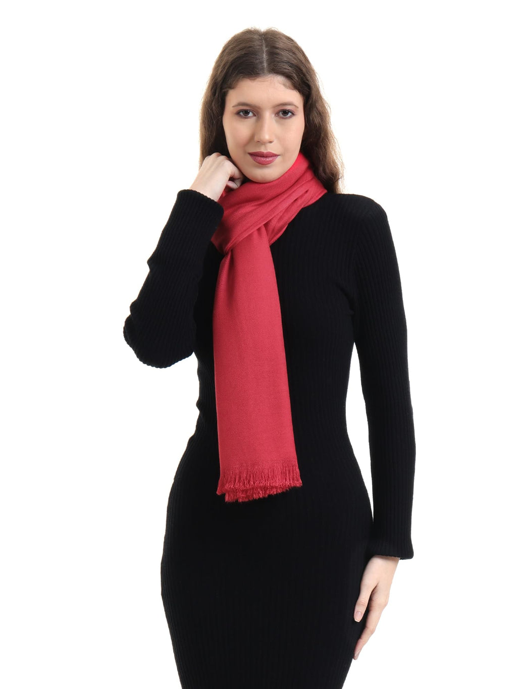 EH Viscose Pashmina Female Scarf For Women, Twill Weave, Thick, Solid Color Wraps, All Weather, Large, Warm, Very Soft Pashmina Feel Scarves (RED)