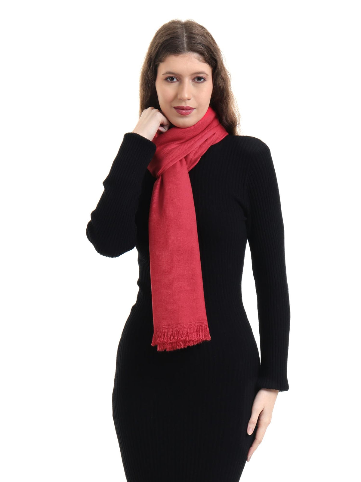 EH Viscose Pashmina Female Scarf For Women, Twill Weave, Thick, Solid Color Wraps, All Weather, Large, Warm, Very Soft Pashmina Feel Scarves (RED)