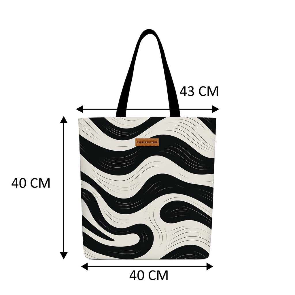 The Purple Tree Eco-Friendly Canvas Tote Bag, Sustainable, Reusable Shopping, Beach, Travel or Everyday Tote, Wide Tote Bag,Monochrome flow