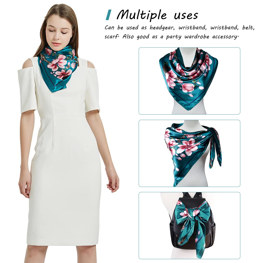 PALAY Satin Scarf for Women Stylish 35in Square Pillow Cover Hair Wrap