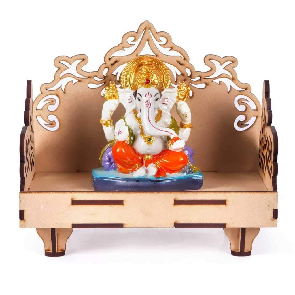 AIRIZ pranali Enterprise CRAFTSFY Wooden Singhasan Temple for God, Laddu Gopal Sinhasan for Pooja Mandir, Singhasan for Diwali, Durga Pooja, Navratri, Ganesh Chaturthi (Cream C)