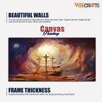 VIBECRAFTS Canvas Paintings for Living Room Drawing Room Premium Wall Painting of Jesus Cross with Moon Dark Background Fitted with Wooden Frame for Home|Office|Gift(PTVCH_2299NV)