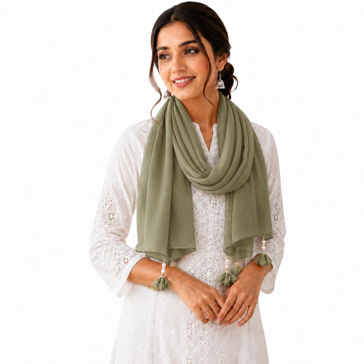 Women’s Chiffon Scarf Soft Lightweight Premium Stoles for Girls & Women | Stylish Modest Wear Dupatta for Daily & Party Use (Olive_Green)