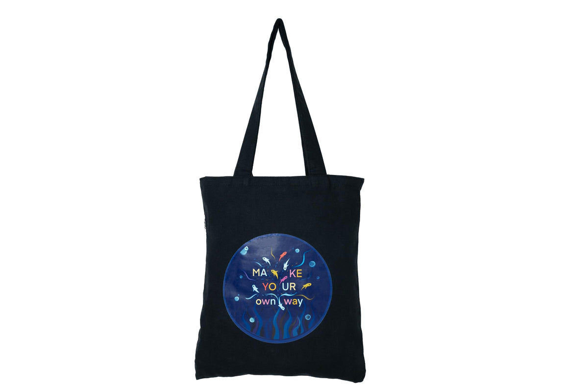 DANIOO DON'T WORRY WE CARRY Canvas Reusable Cloth Tote Bag With Zipper and Inner Pocket For Women and Girls Multipurpose College Washable Daily Use Shopping Pack Of 1 (Black) (Black & Royal Blue)