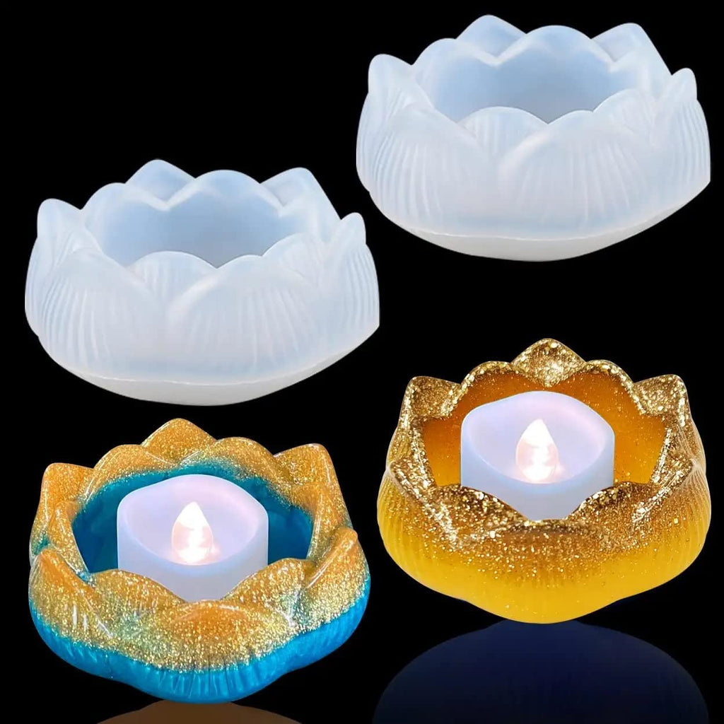 PEACORA Flower Lotus New Tea Light Candle Holder Mould Silicone, 1 Pc Tealight Candles Holders Silicone Molds for Resin, Lotus Flower Candlestick Epoxy Casting Molds for DIY Crafts Jewelry Box