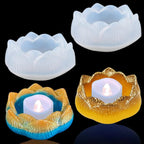 PEACORA Flower Lotus New Tea Light Candle Holder Mould Silicone, 1 Pc Tealight Candles Holders Silicone Molds for Resin, Lotus Flower Candlestick Epoxy Casting Molds for DIY Crafts Jewelry Box