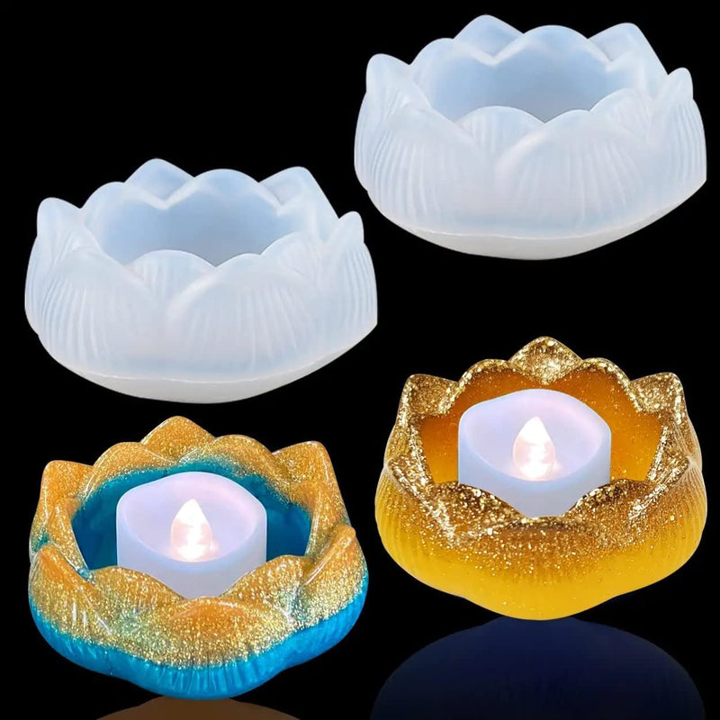 PEACORA Flower Lotus New Tea Light Candle Holder Mould Silicone, 1 Pc Tealight Candles Holders Silicone Molds for Resin, Lotus Flower Candlestick Epoxy Casting Molds for DIY Crafts Jewelry Box