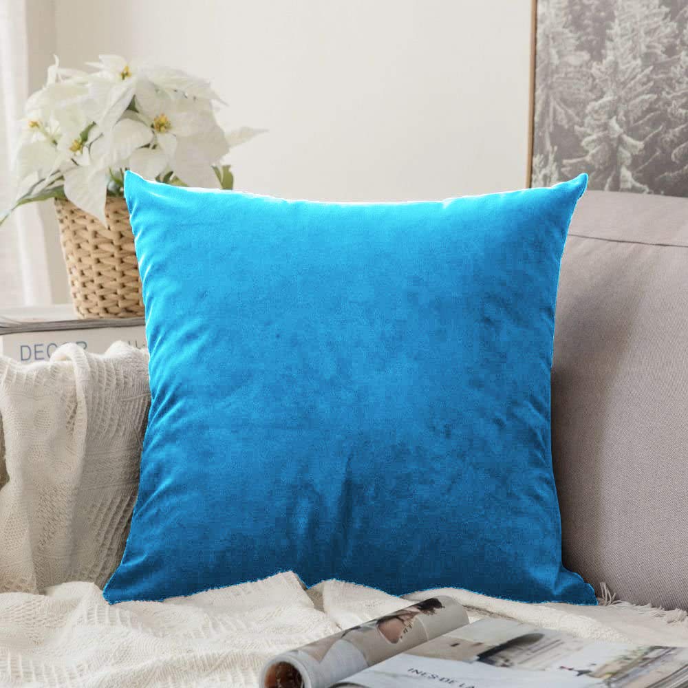 Khooti Velvet Cushion Cover, 14x14 | Bondi Blue | Pack of 1 | Solid Plain Soft & Smooth, Decorative Cushion Covers for Living Room, Bedroom, Couches, Chairs, Sofas, Beds & Home Decor