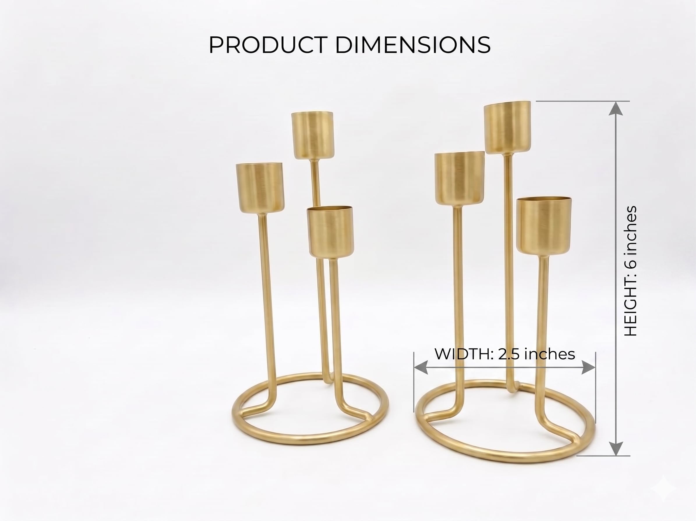 Metal Core 3-Head Gold Taper Candle Holder | Modern Metal Candelabra Centerpiece | Decorative Minimalist Candlestick Stand for Dining Table, Living Room, Weddings & Diwali Decor