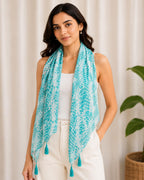 ESTA Women Scarf|Stole For Women|Scarf For Women Stylish|Stall For Women|abstract Print Face Cover Head Wrap|Beach style |Aqua color|180x50cm