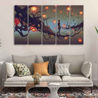 VIBECRAFTS Man Walking in Night Premium Five Pieces Canvas Wall Painting For Home|Office|Living Room|Gift (PTVC5Pcs4_8649)