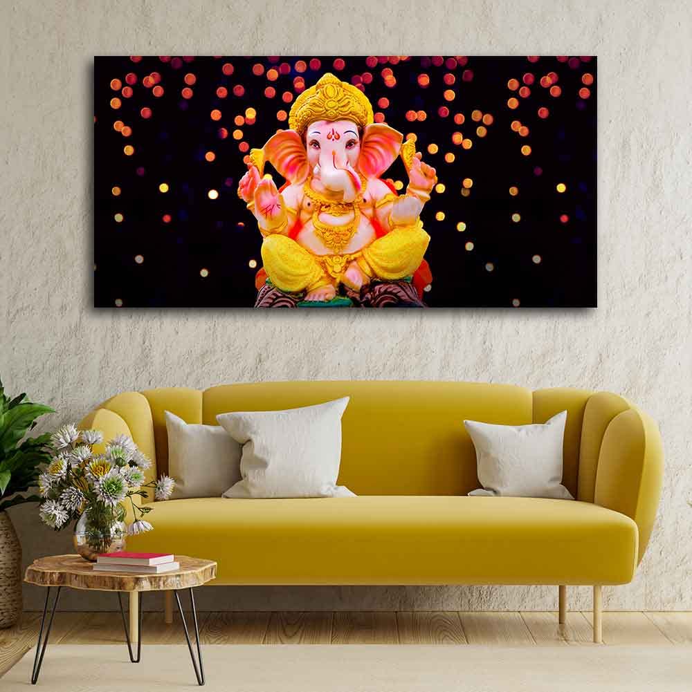 VIBECRAFTS Canvas Paintings for Living Room Drawing Room Ganesha Sculpture Canvas Wall Painting Fitted With Wooden Frame for Home | Office | Gift (PTVCH_2410)