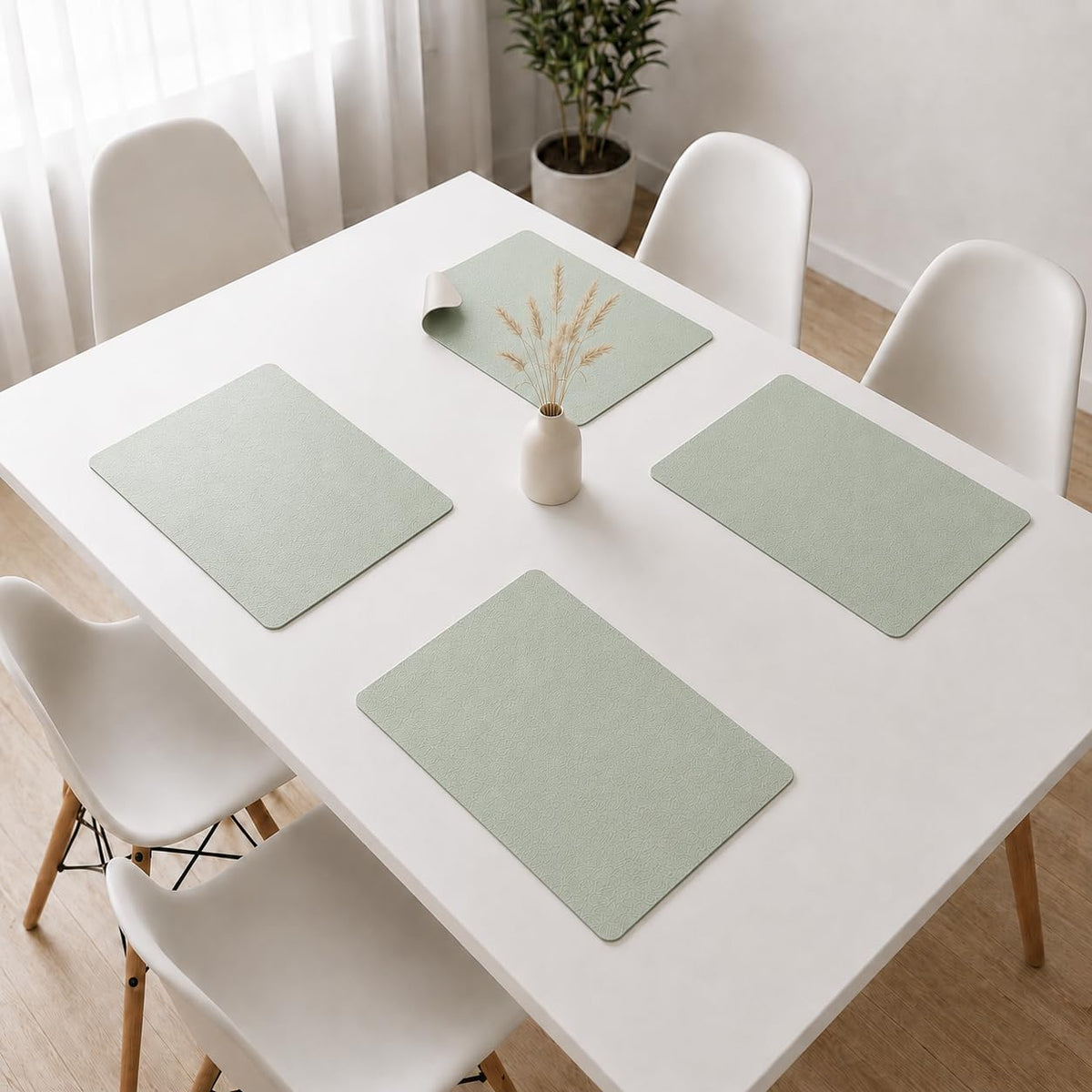 The Table Tales Premium Double-Sided PU Leather Placemat Set of 4 | Reversible Waterproof Heat Resistant Table Mats | Kitchen Dining Accessories | 45 x 30 cm (Mint Green & Ivory) Kafalo