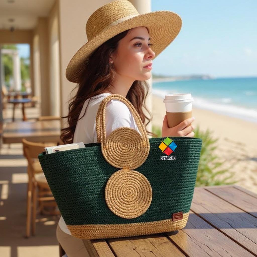 DYARCHY Cotton Rope Woven Tote Bag, Large (MULTI) ZIPPER BAG (COLOR 18)