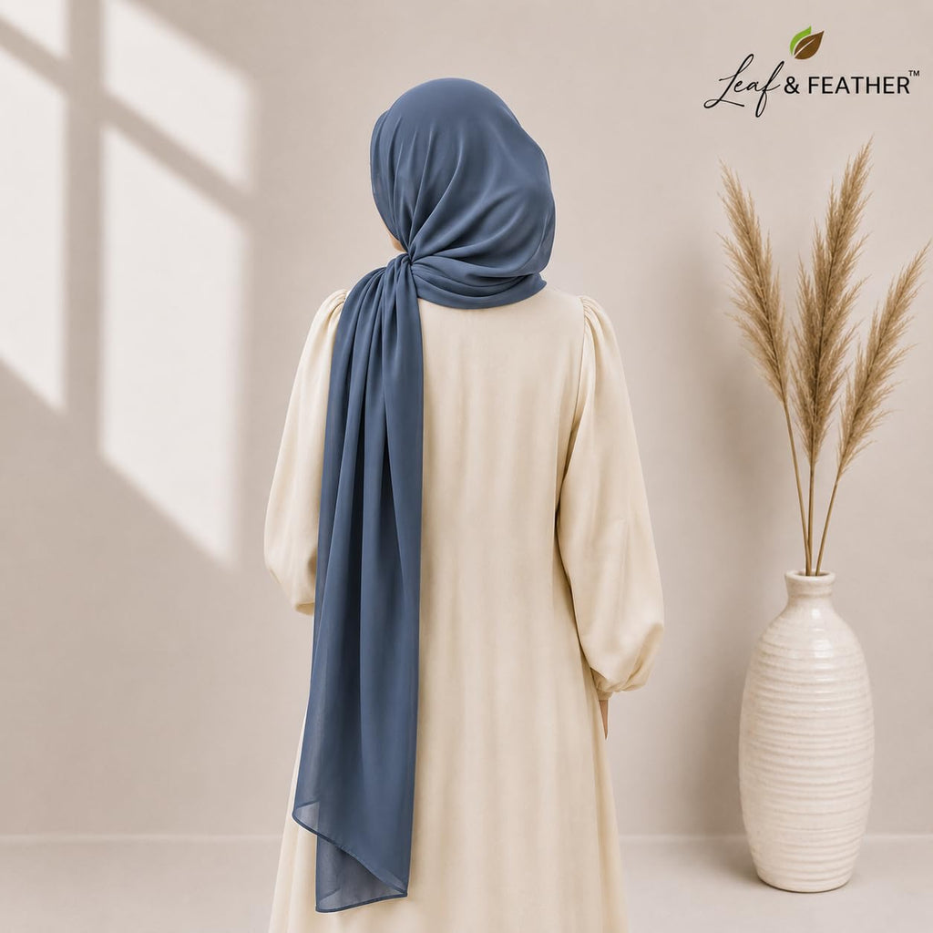 Leaf & FEATHER™ Chiffon Georgette Hijab Scarf for Women | 170 x 70 cm | Lightweight & Breathable Shawl | Daily Wear & Occasion (Slate Grey)