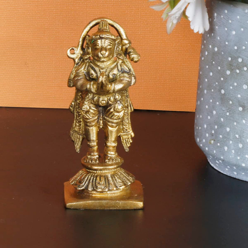ARTVARKO Brass Hanuman Ji Standing Idol Statue God Bajrangbali Bhagwan Sankat Mochan Murti Small Size 3.5 Inch