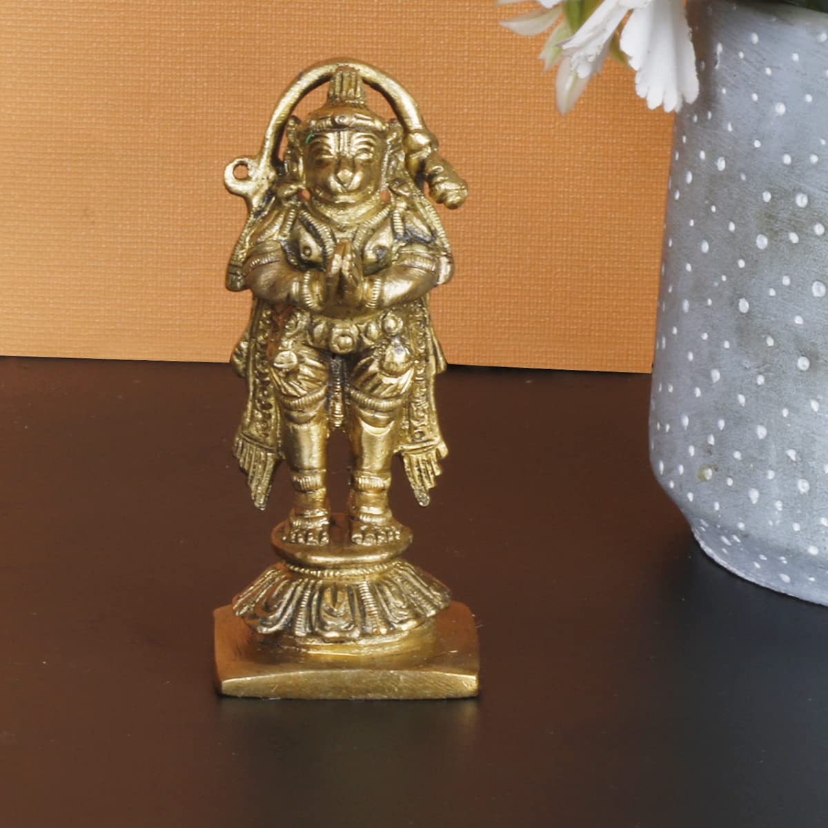 ARTVARKO Brass Hanuman Ji Standing Idol Statue God Bajrangbali Bhagwan Sankat Mochan Murti Small Size 3.5 Inch