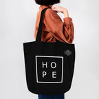 Style Homez Classic Eco-Friendly & Reusable Cotton Canvas Grocery Tote Bag, Medium Size 16 x 14 Inch Black Color (HOPE)