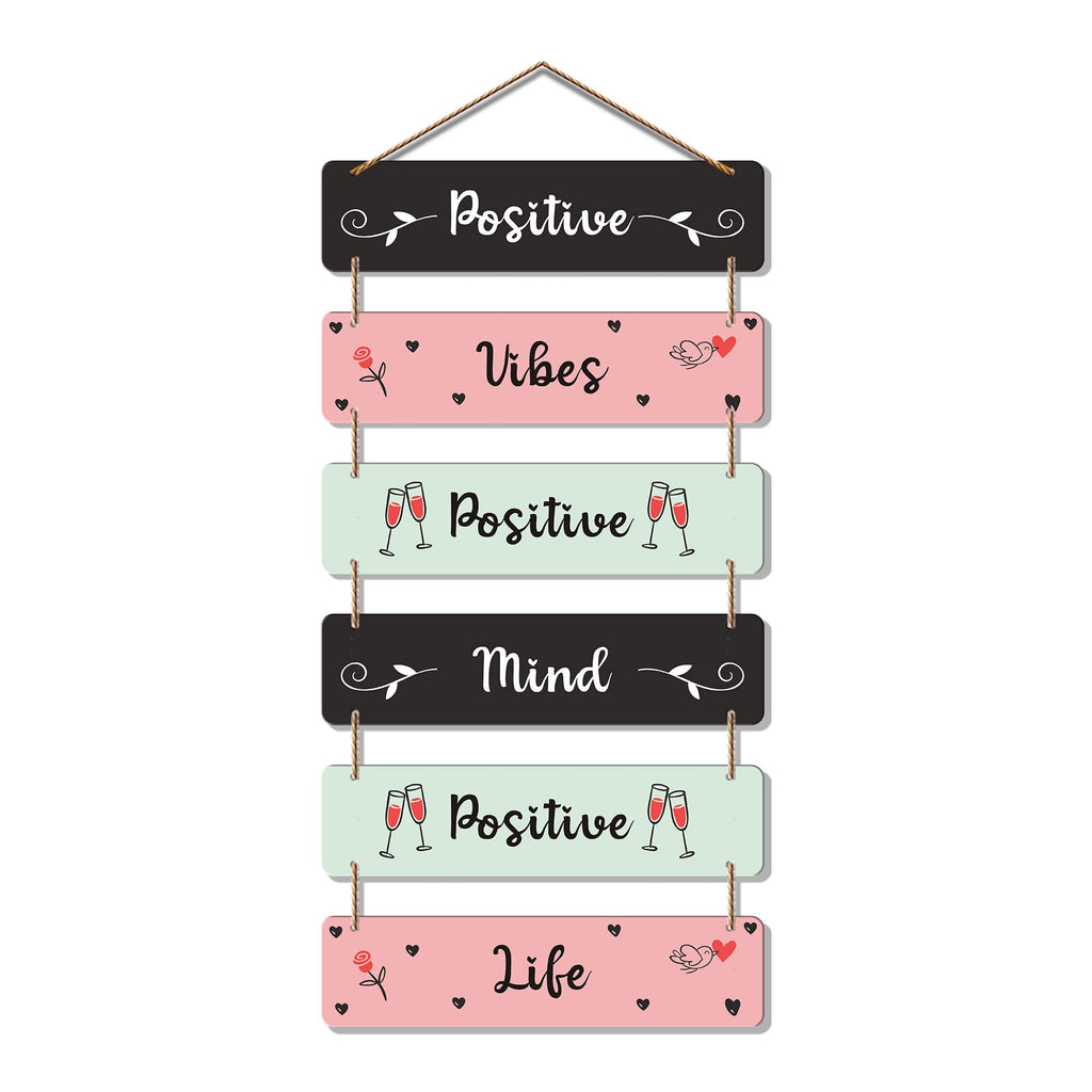 Artvibes Positive Vibes Positive Mind Decorative Wall Hanging Wooden Art | Quotes Decor Item | Wall Illustrations | Office Decor | Inspirational Quotes Wall Art | Mdf Wall Decoration(WH_3243N)