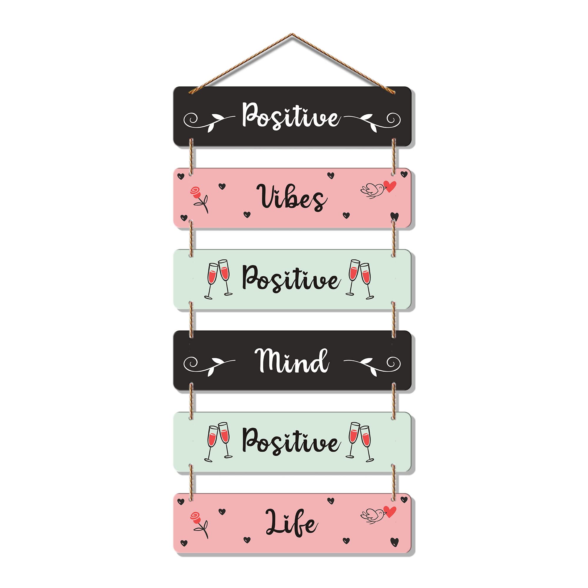 Artvibes Positive Vibes Positive Mind Decorative Wall Hanging Wooden Art | Quotes Decor Item | Wall Illustrations | Office Decor | Inspirational Quotes Wall Art | Mdf Wall Decoration(WH_3243N)