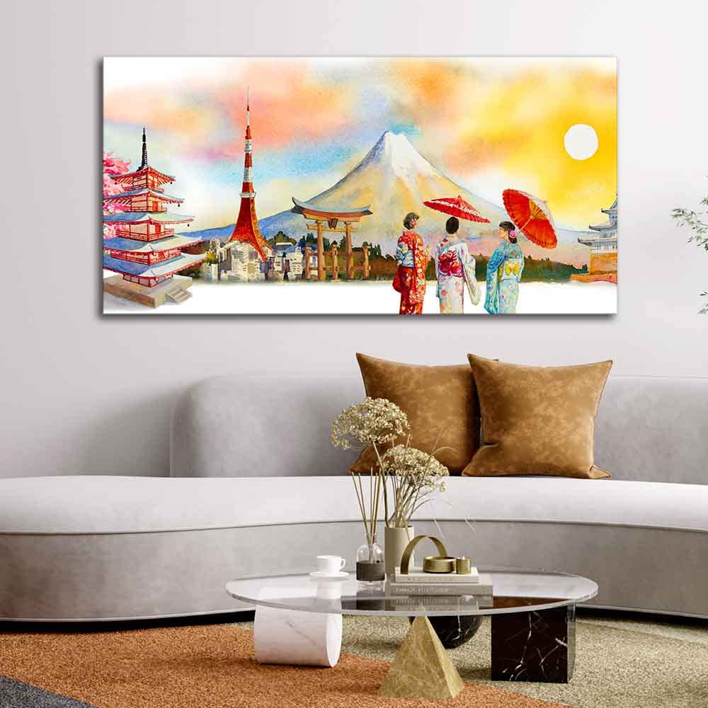 VIBECRAFTS Canvas Paintings for Living Room Drawing Room Famous Places Of Japan Canvas Wall Painting Fitted With Wooden Frame For Home | Office | Living Room | Gifts (PTVCH_2555N)