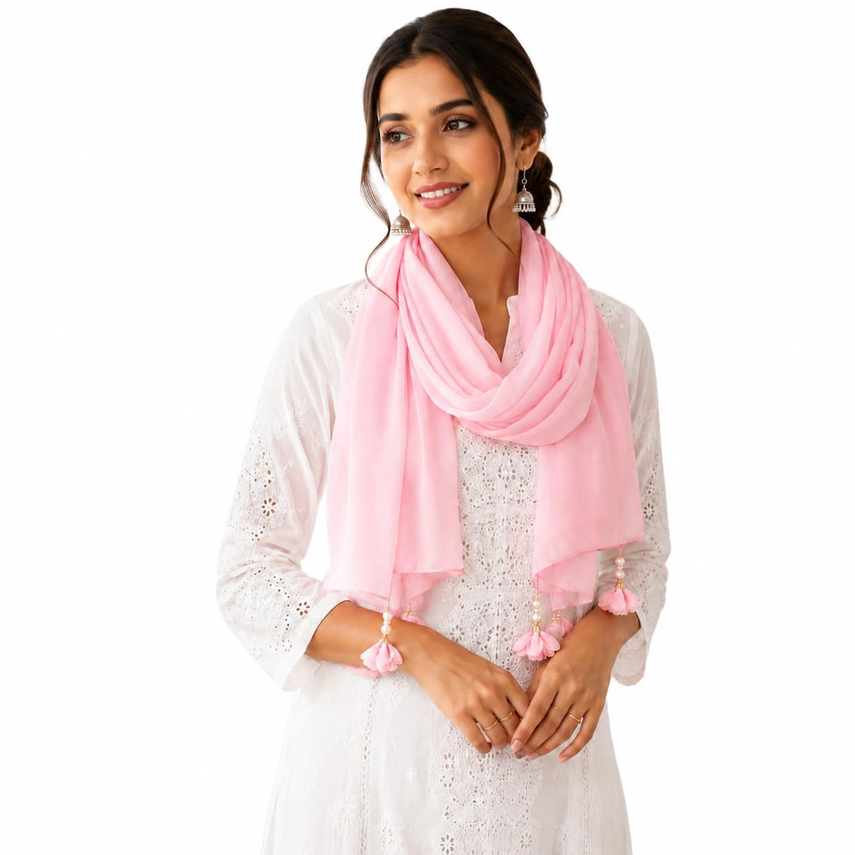 Women’s Chiffon Scarf Soft Lightweight Premium Stoles for Girls & Women | Stylish Modest Wear Dupatta for Daily & Party Use (Baby_Pink)
