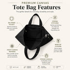HOMELYA Large Cotton Canvas Zippered Tote Bag for Women | Reusable Eco-Friendly Shoulder Carry Bag | Spacious Shopping, Office & College Handbag (Voyage Black)
