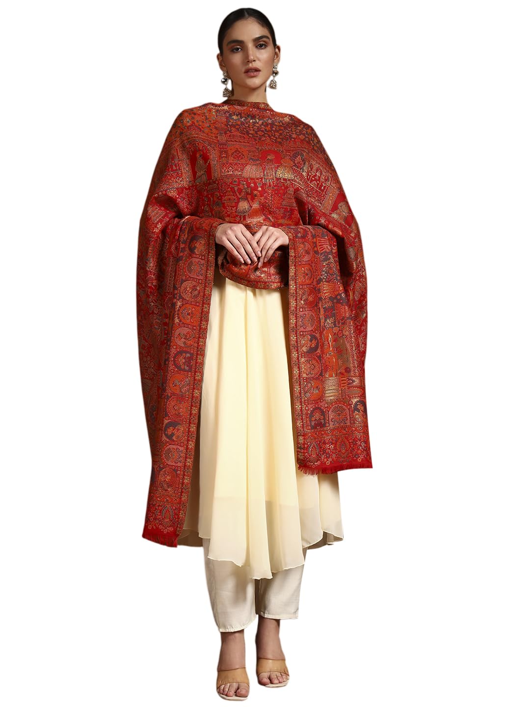 Pashmoda Women Zewar Fine Wool Kaani Shawl, Authentic Kashmiri Luxury Pashmina Style Shawl, Stole, Medium Gents Lohi, Size (40x80 Inches, Maroon Color) ZSS05