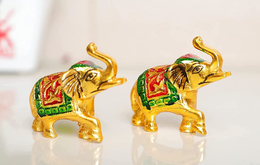 KridayKraft Elephant Set Metal Statue Small Size with Meena Work 2 pcs Set for Showpiece Enhance Your Home,Office Table,Animal Showpiece Figurines,Corporate Gift Article...
