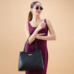 Caprese Kai Tote Large Shoulder Bag for Women | Solid Pattern | Faux Leather | Zipper Closure | Spacious Office & Travel Tote | Stylish Work Bag | Elegant Handbag for Daily Use (Black)