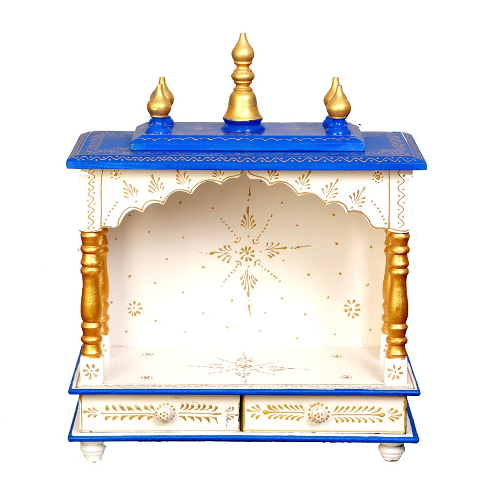 Kamdhenu Art and Craft Wood Home Temple (White and Blue, 9 X 18 X 21 Inch)